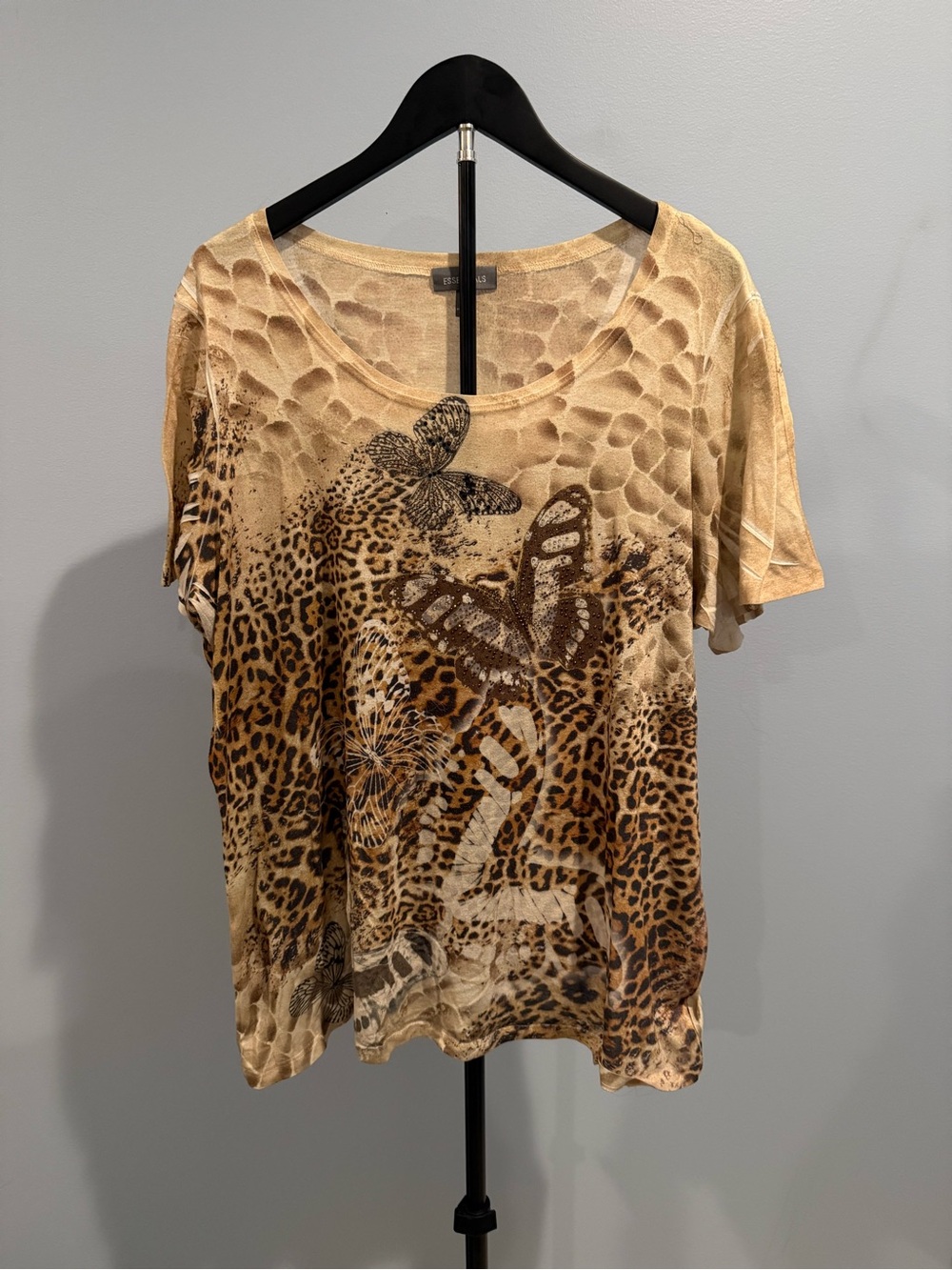 Essentials Y2K Cheetah/Butterfly Rhinestone Tshirt